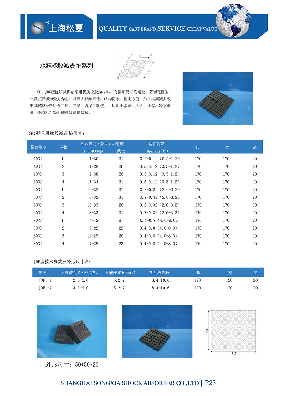 JDF型橡膠減震墊參數圖